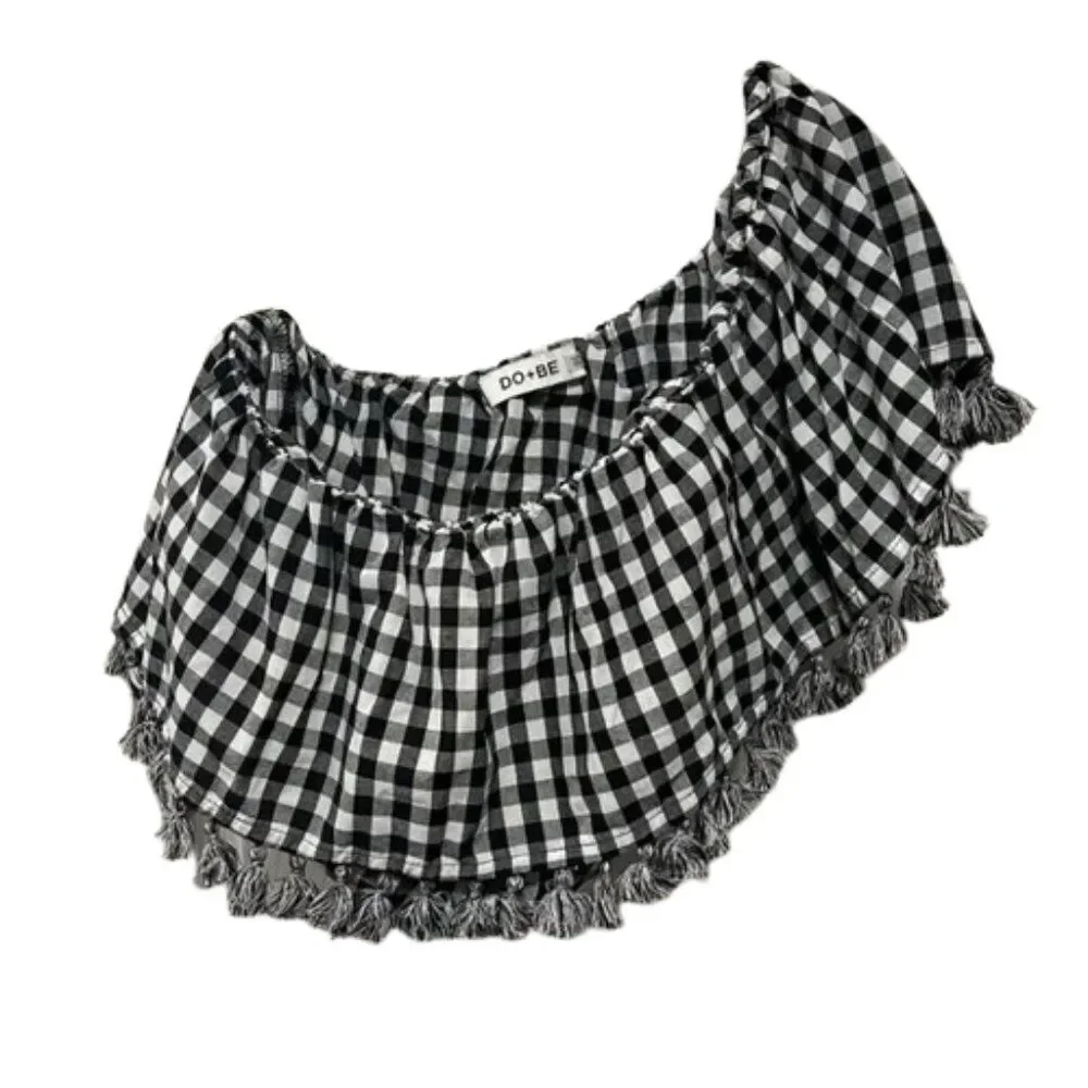 DO+BE Black and White Gingham Off-Shoulder Top size MEDIUM